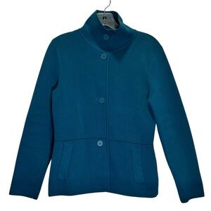 Talbots Teal Blue Cotton Knit Button-Up Sweater Jacket - Medium, Career Wear